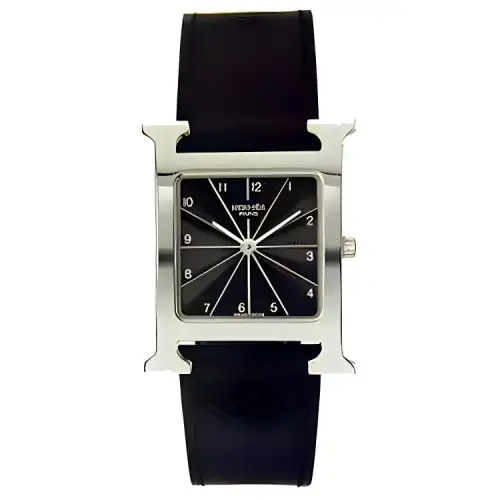 HERMES Wrist Watches Quartz Movement Leather Strap Black Dial Men's Watches 30m Water Resistant