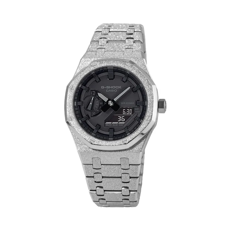 CASIO Custom Collection GA 2100 Electronic Movement Metal Strap Watch Unisex Black Dial