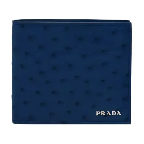 PRADA Ostrich Leather Wallet Men's Dark Blue