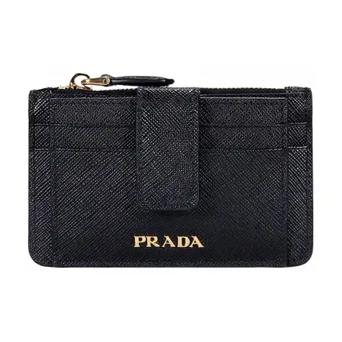 PRADA Cow Leather Card Holder Wallet Women's Black