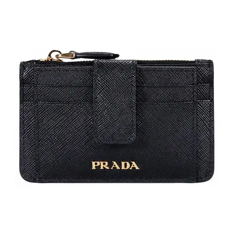 PRADA Cow Leather Card Holder Wallet Women's Black