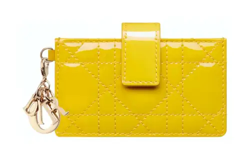DIOR Lady Dior Patent Leather With Calfskin Card Holder Women's Yellow