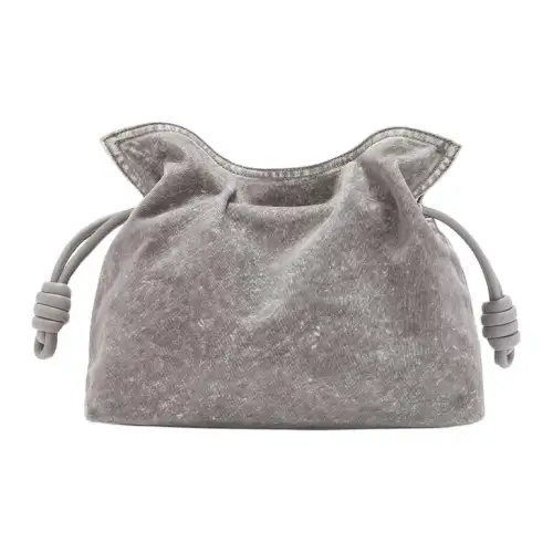 LOEWE Flamenco Flock Denim One Shoulder Crossbody Clutch Women's Gray