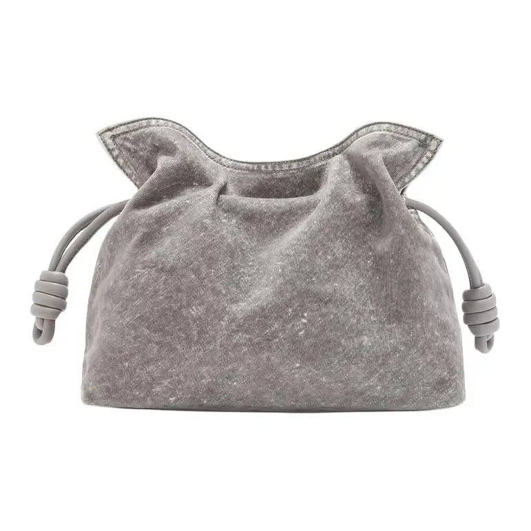 LOEWE Flamenco Flock Denim One Shoulder Crossbody Clutch Women's Gray