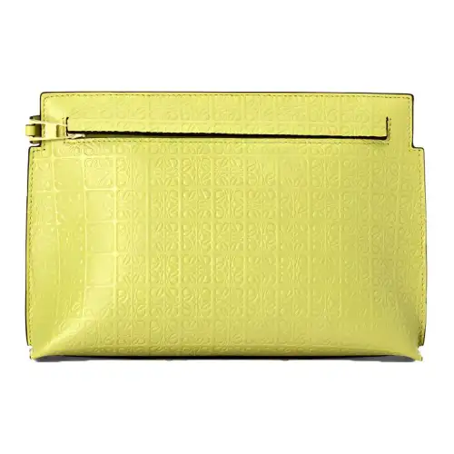 LOEWE Embossed Smooth Finish Calfskin Handbag, Shoulder Bag, Clutch Mini Women's Lemon