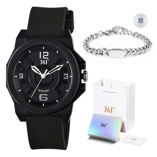 361° Quartz Movement Silicone Strap Watch Unisex Black Dial