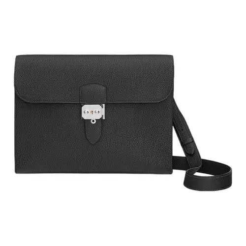 HERMES Sac A Depeches Leather Messenger Bag, Shoulder Bag, Crossbody Bag Men's 89 Noir Black
