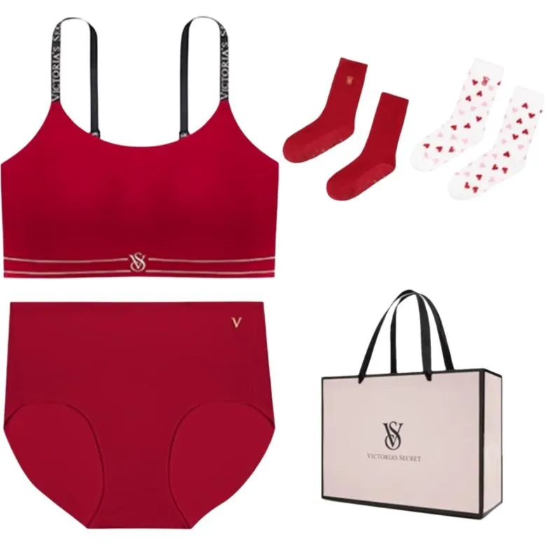 Victoria's Secret Underwear Set Gift Box Set+Shopping Bag Women's Red