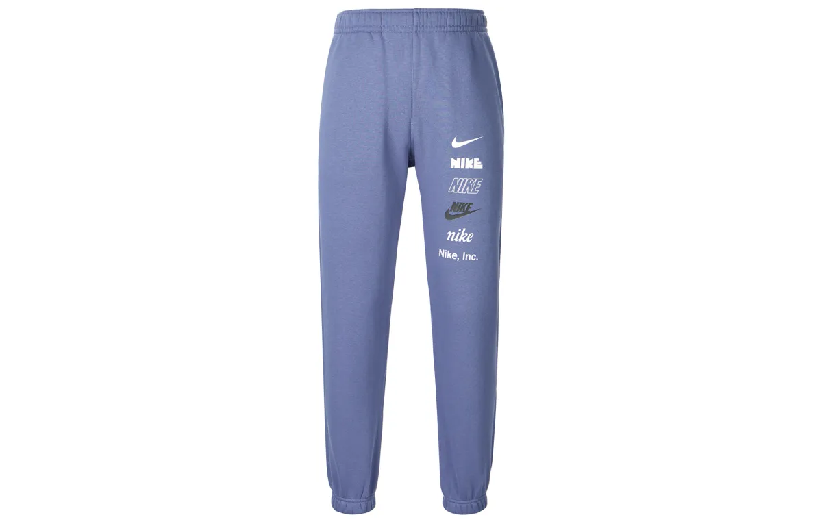 Nike Sports Life Collection Brand Logo Letter Fleece Lined Thermal Elastic Cuff Knitted Sweatpants Men's Blue