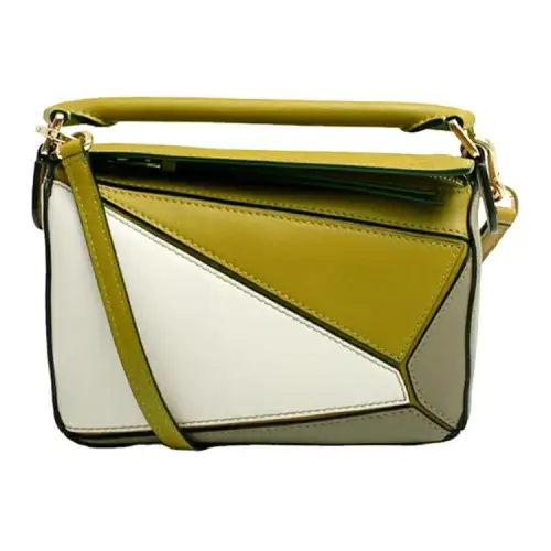 LOEWE Puzzle Bag In Classic Calfskin Ochre/Soft White