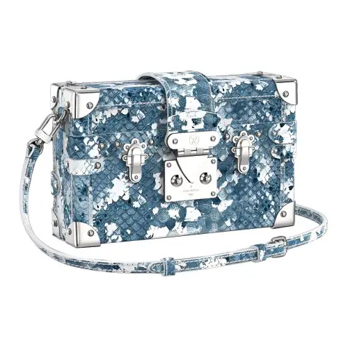LOUIS VUITTON PETITE MALLE Python Skin Trim Hard Box Bag, Shoulder Bag, Crossbody Bag Women's Azurite