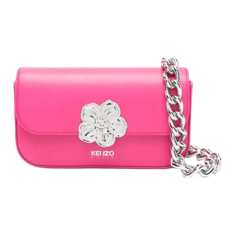 KENZO BOKE FLOWER Collection Calfskin Shoulder Bag Women's Fuchsia