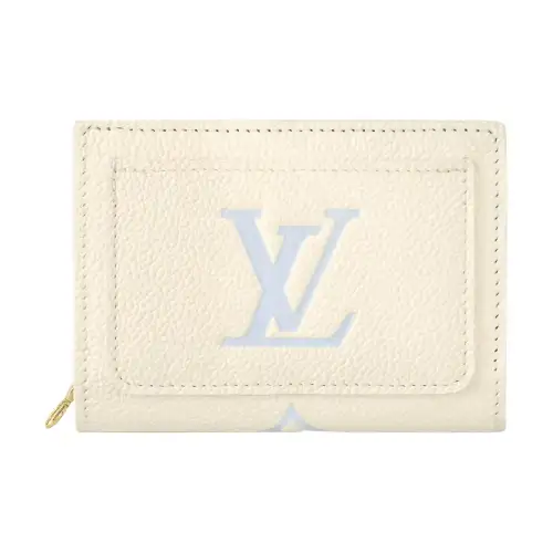 LOUIS VUITTON Leather Wallet Women's Beige & Blue