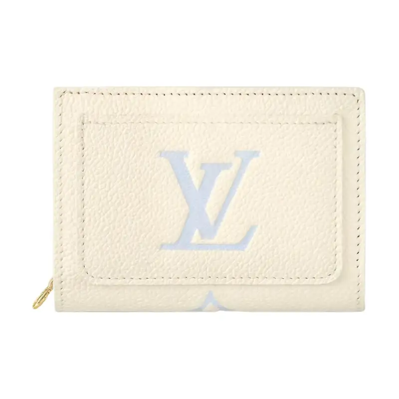 LOUIS VUITTON Leather Wallet Women's Beige & Blue