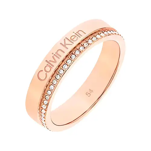 CALVIN KLEIN Titanium Steel Artificial Crystal Rings Unisex Rose Gold