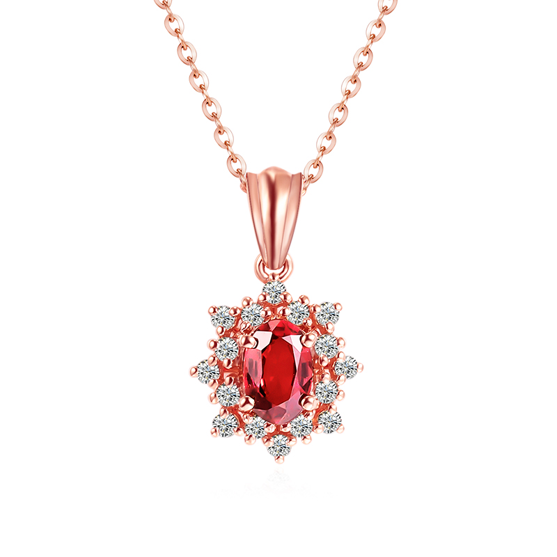 Ming Diamond International Charming Sunflower Clavicle Chain, Luxurious and Elegant, Fashionable and Vibrant, Versatile Single Product, Dazzling #Good Luck, Ruby/Diamond/18K Gold Pendant, Women’s Style
