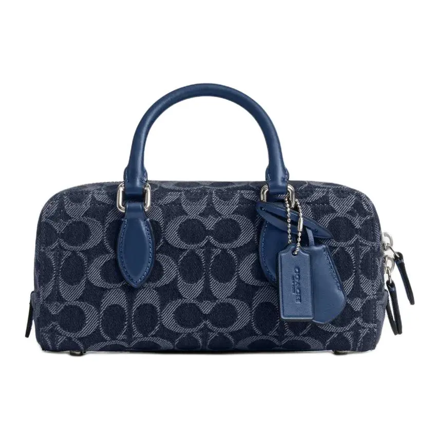 COACH BowerySATCHEL Denim With Calfskin Handbags Small Women's Dark Blue & Mixed Color