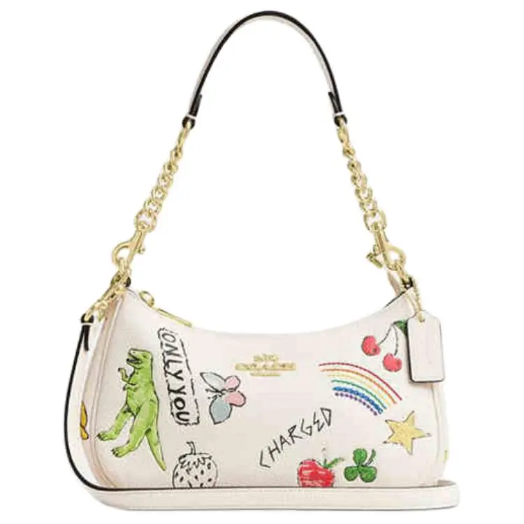 COACH Teri Cow Leather Shoulder Bag Medium Women's Chalk White