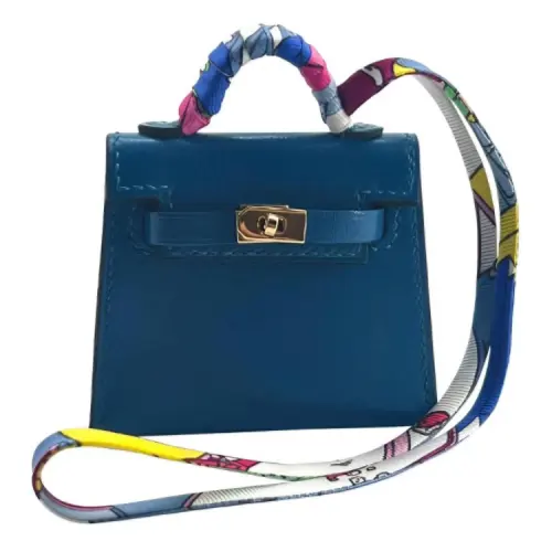 HERMES Kelly Twilly Gold tone Lock Tadlakt Leather With Silk Bag Charm Bag Merch Women's 7W Bleu Izmir Blue