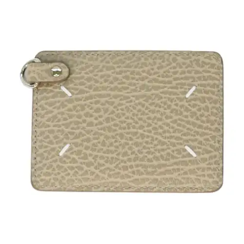 Maison Margiela Pebble Textured Leather Card Holder Women's Light Khaki Green