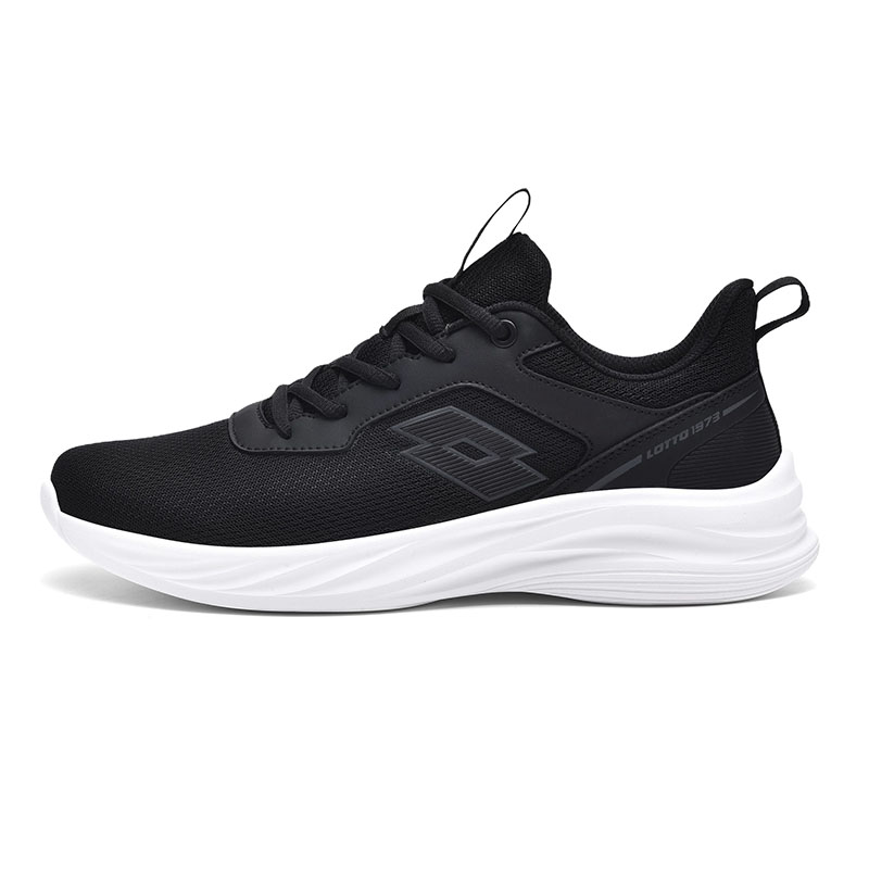 LOTTO Textile, Synthetic Leather Cushioning Slip Resistant Abrasion Resistant Low top Running Shoes Men’s Black White