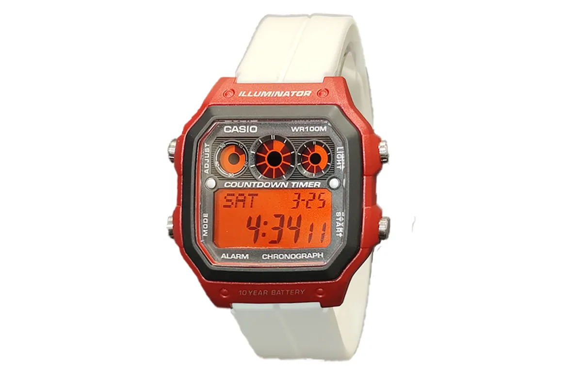 CASIO Custom Collection Quartz Movement Silicone Strap Watch Men's Watches Red Watch Dial