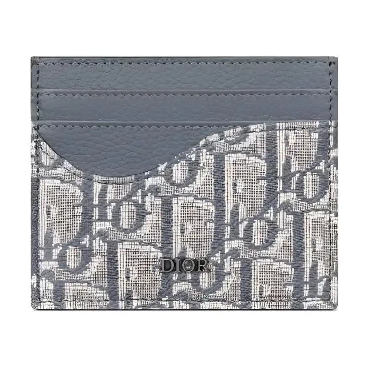 DIOR Grain Cow Leather With Textile Card Holder Men's Dark Gray