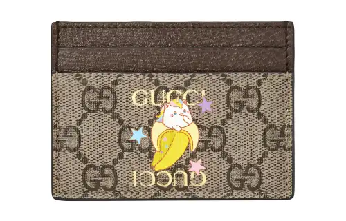 GUCCI Canvas Leather Trim Card Holder Women's Ebony