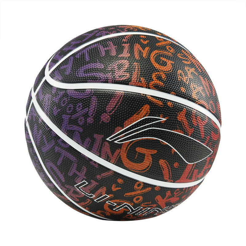 Li Ning Rubber Basketball Black All Over Print Size 7 Ball Street Unisex
