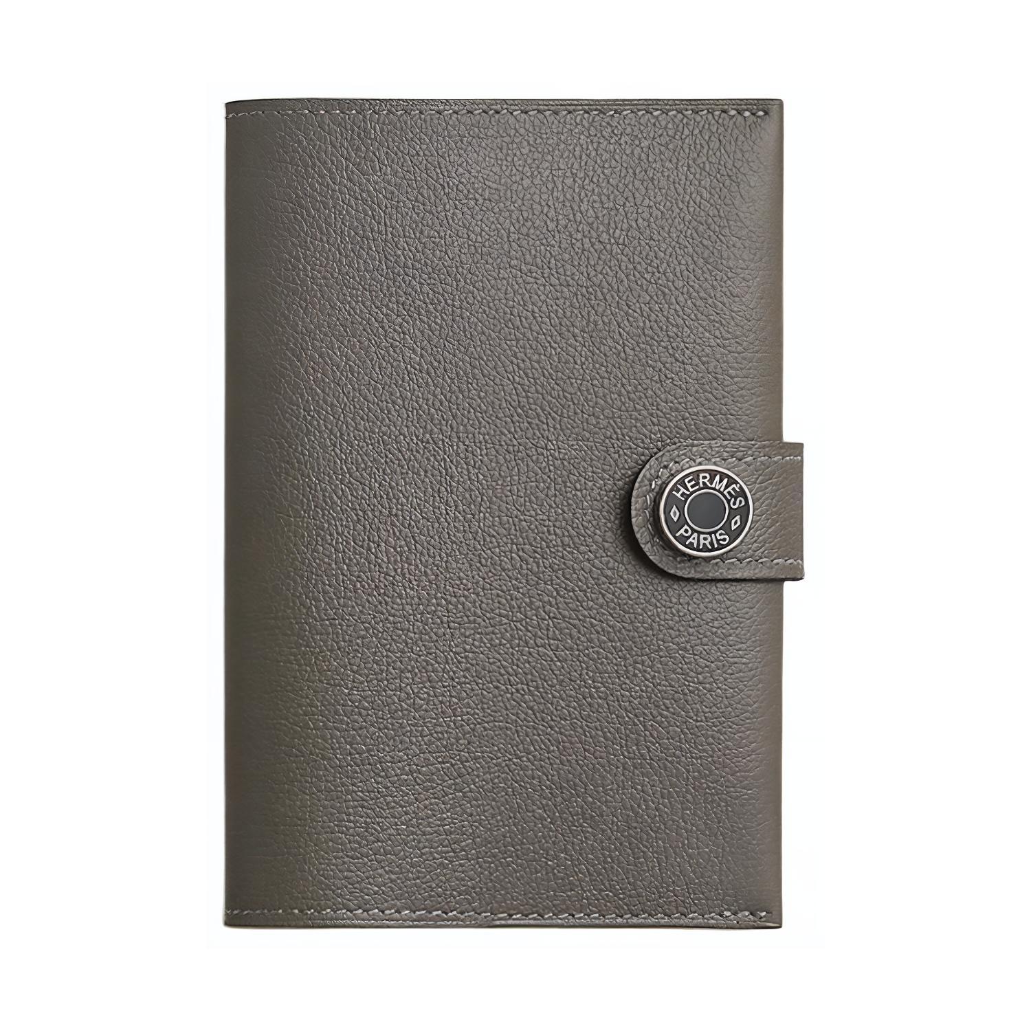HERMES Hermès R.M.S palladium-plated snap buckle Evercolor cowhide passport bag men cumulonimbus gray