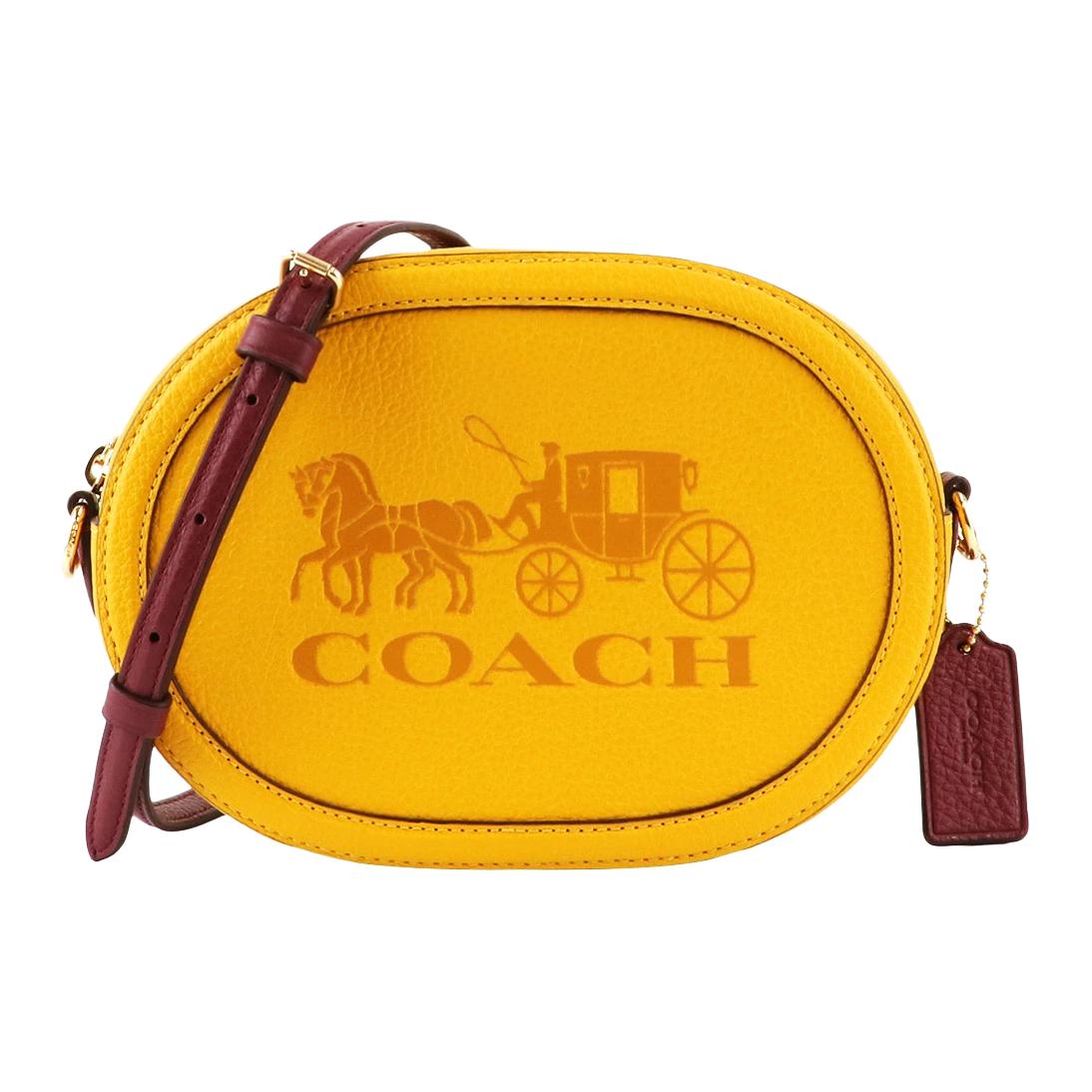 COACH Coach Camera 21 Carriage Print Leather Round Camera Bag Shoulder Crossbody Bag Small Women Candy Yellow