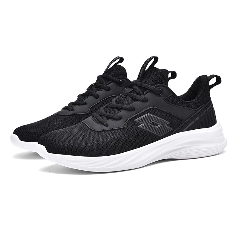 LOTTO Textile, Synthetic Leather Cushioning Slip Resistant Abrasion Resistant Low top Running Shoes Men’s Black White