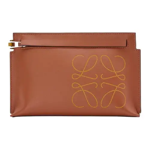 LOEWE Cow Leather Clutch Mini Women's Tan/Ochre