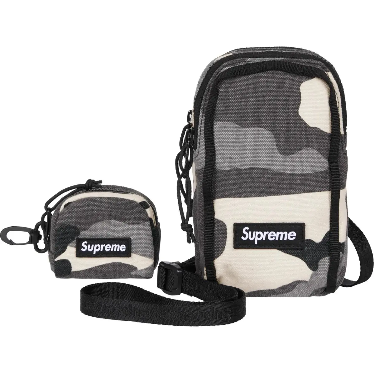 Supreme Canvas Camera Bag Coin Purse Combo Set Mini Unisex Gray Camouflage