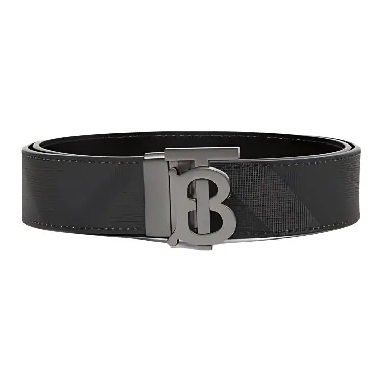 Burberry Artificial Leather, Leather, Cotton Leather Belts Men's Charcoal Gray Width 3.5CM
