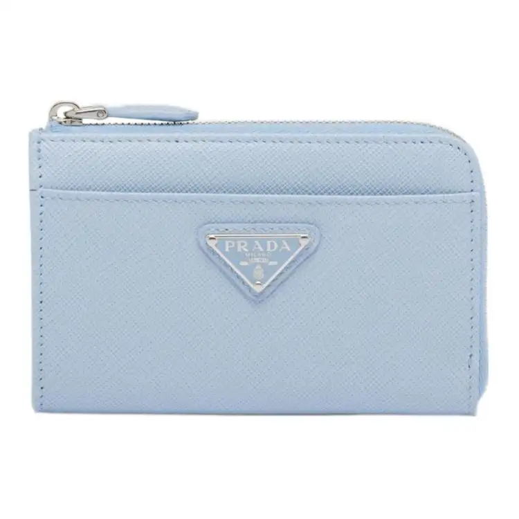 PRADA Saffiano Leather Key Pouch Women's Light Blue