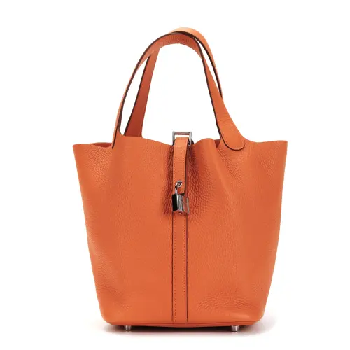 HERMES Picotin Lock Clemence Bullock Leather Basket Bag, Bucket Bag, Handbag 22 Women's 93 Orange