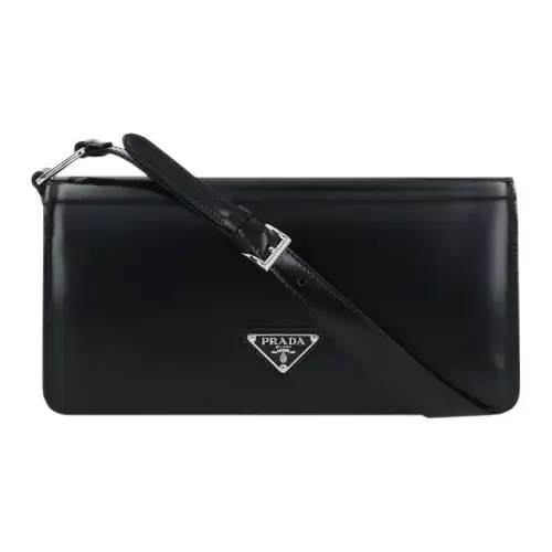PRADA Brushed Leather Crossbody Bag Women's Black