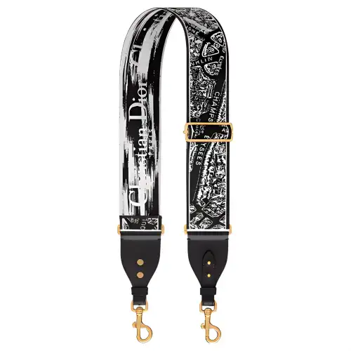 DIOR Embroidery With Cow Leather Bag Strap Women's Black/White