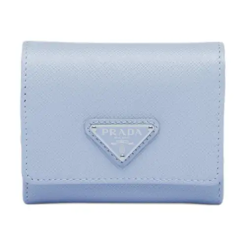 PRADA Saffiano Cow Leather Wallet Women's Light Blue