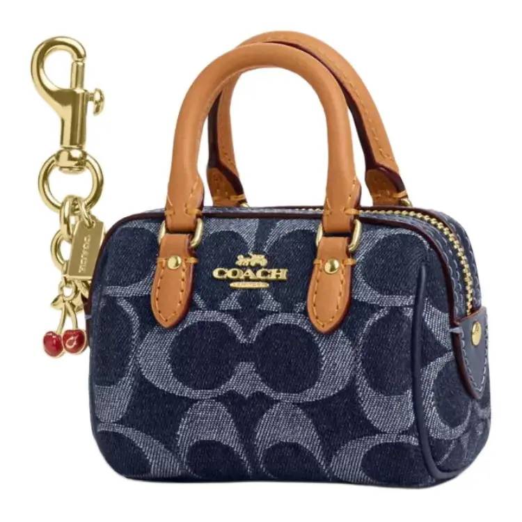 COACH Rowan Denim With Leather Handbag Regular Women's Blue & Natural