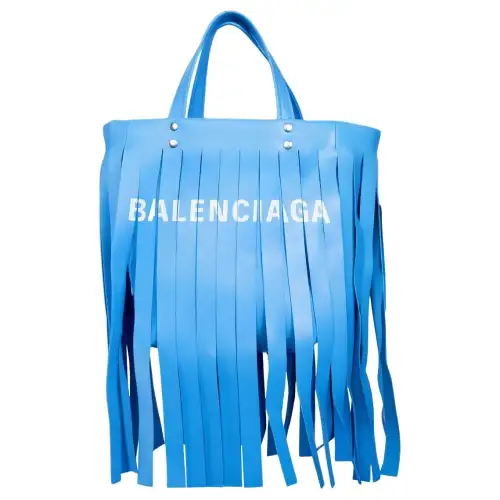 Balenciaga Letter Print Leather Handbag Women's Blue