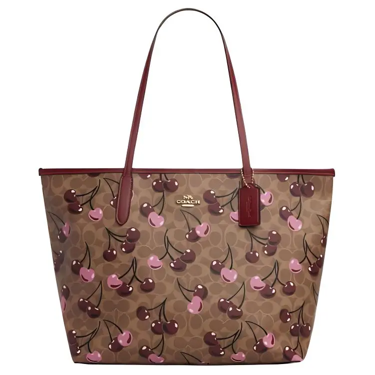 COACH City Artificial Leather Tote Bag, Shopping Bag, Shoulder Bag Large Women's Brown Yellow