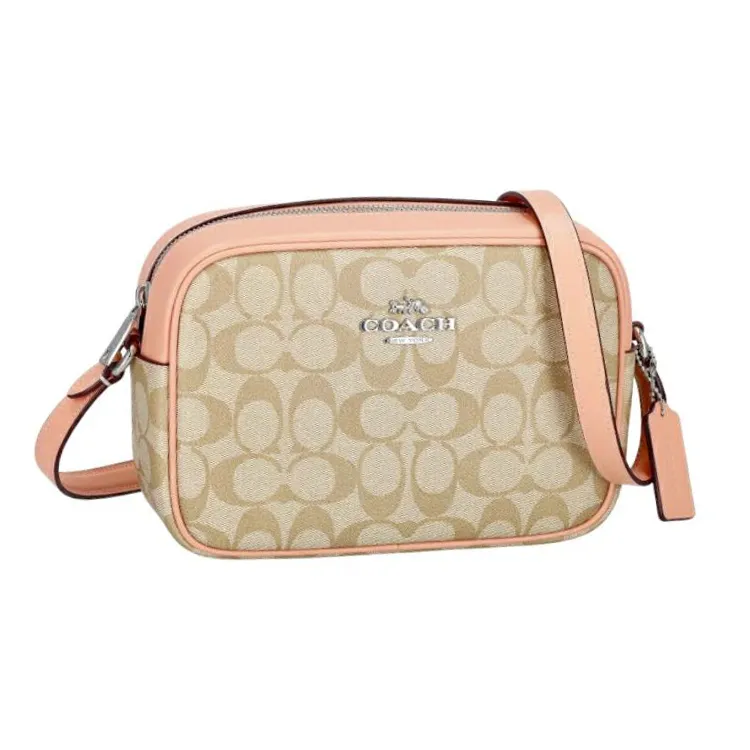 COACH Jamie Coated Canvas With Smooth Leather Crossbody Bags Medium Women's Light Khaki & Faded Blush