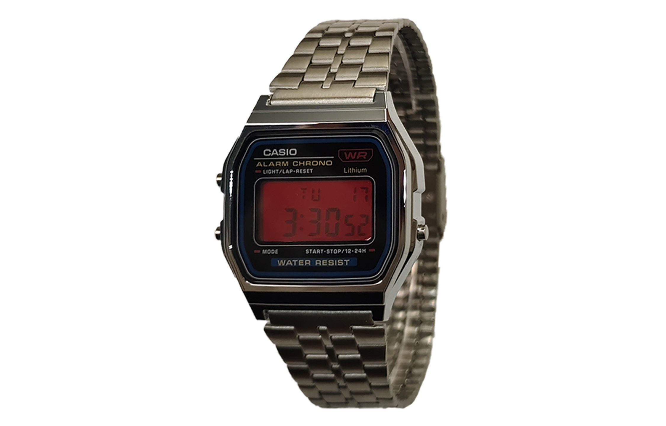 Casio, modified classic quartz red retro watch strap stainless steel, men's watch, black dial, custom-made, quartz mechanism, Japanese and Korean