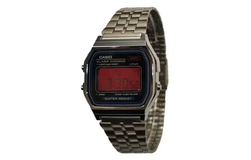 Casio, modified classic quartz red retro watch strap stainless steel, men's watch, black dial, custom-made, quartz mechanism, Japanese and Korean