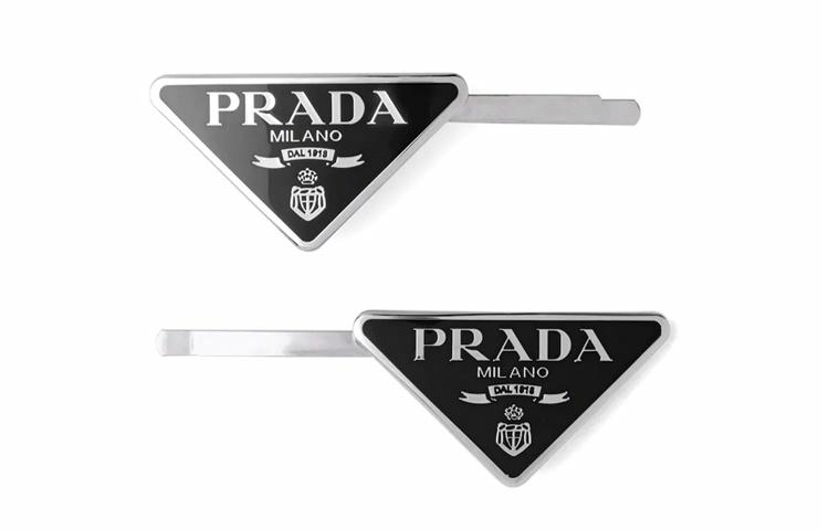 Женская заколка Prada Заколка-клипса с треугольным логотипом (серебристая)