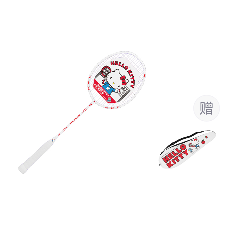 Sanrio x MESUCA Hello Kitty Full Carbon Badminton Rackets Offensive Type Heavy Head, Stiff Shaft Upper Class White Red