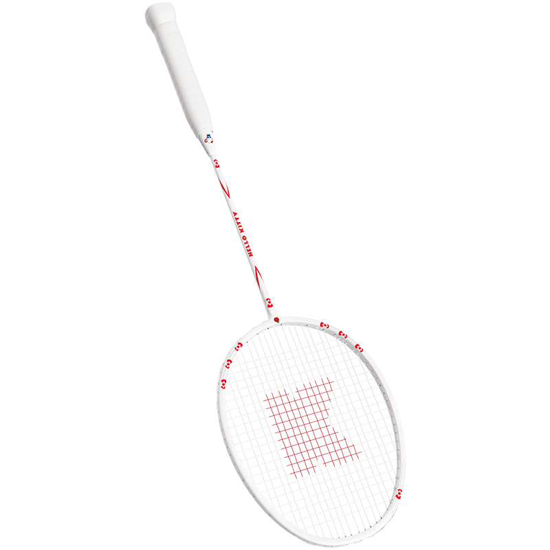 Sanrio x MESUCA Hello Kitty Full Carbon Badminton Rackets Offensive Type Heavy Head, Stiff Shaft Upper Class White Red