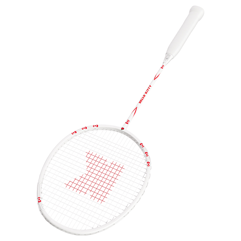 Sanrio x MESUCA Hello Kitty Full Carbon Badminton Rackets Offensive Type Heavy Head, Stiff Shaft Upper Class White Red